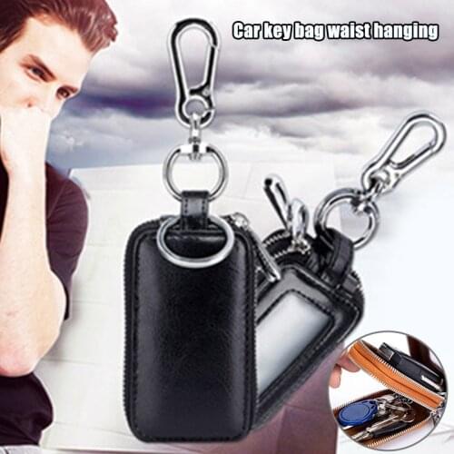 Leather Home Car Key Bag Double Layers Zipper Mini Wallet Key Holder with Transparent Window -OPK