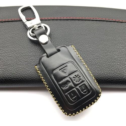 Leather car remote key case Keyboard cover For Volvo XC60 S60l V40 V60 S60 5 button remote keyless protecte Car wallet Key cases