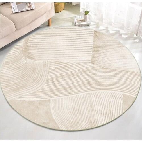 Nordic Striped Round Carpet Living Room Modern Soft Plush Rug Simple Chair Floor Mat Bedroom Carpet Bedside Blanket Washable