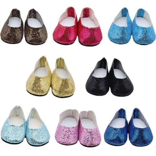 18'' Doll Mini Shoes 7 cm PU Sequin Shoes Wear For 43 cm New Baby Toys For American Dolls for Accessories Dolls GIfts
