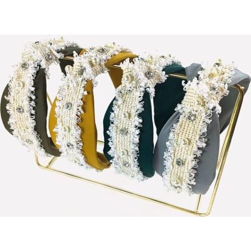 Fashion trend hair accessories batch release art lace knotted hair band wide side Korean head buckle nail pearl headband women