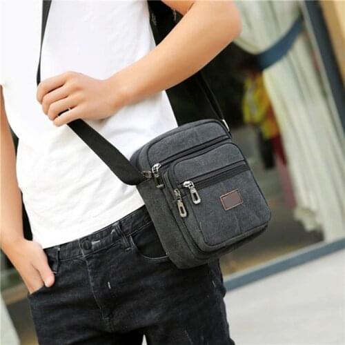 Multifunctional Mens Shoulder Bag Flap Solid Color Casual Messenger Canvas Fashion Zipper Retro Travel Mens Shoulder Bag