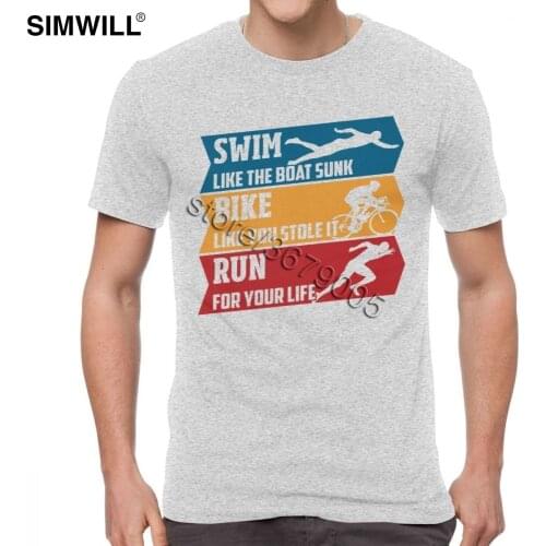 Men Swim Bike Run Shirts Cool Tees Short Sleeves 100% Cotton Printed Bicycle Tshirt Round Neck Trend T-shirt Merchandise