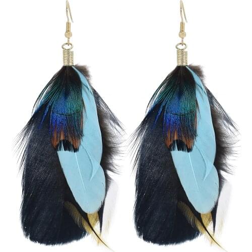 New Ethnic Peacock Feather Drop Dangle Earrings for Women Boho Hippie Jewelry Indian Tribal Festival Feather Earring Party Gift