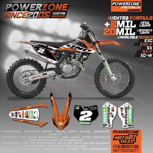 PowerZone Custom Team Graphics Backgrounds Decals 3M Stickers Kit For KTM SX SXF MX EXC XCW Enduro 125cc to 500cc 2016-2019 077