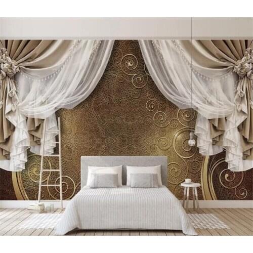 Custom Mural Wallpaper 3D European Style Curtain Lace Modern Creative Design Wall Painting Living Room Bedroom Art Wallpaper 3D