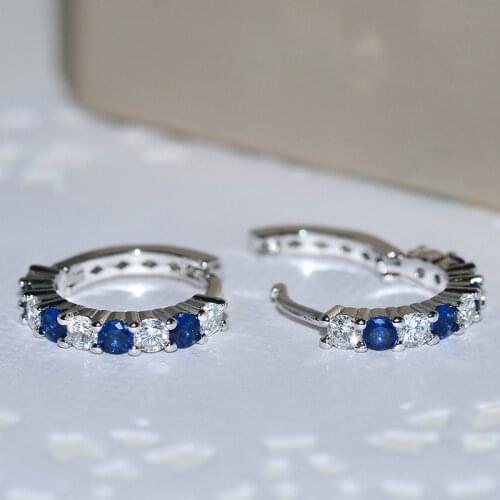 Simple Cubic Zircon White Blue Stone Hoop Earrings for Women 925 sterling silver Crystal Wedding Earring Female Jewelry