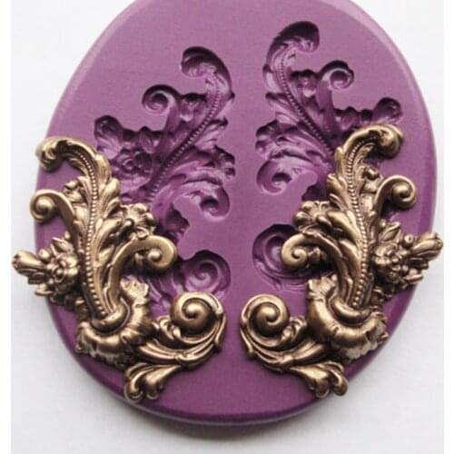 Baroque retro relief mould Leaf Flourish Mould Art Nouveau Victorian Cake Decorating Mold Silicone Molds Polymer Clay Resin Mold