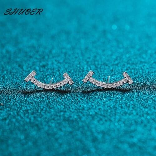 Classic 925 Sterling Silver Brilliant Cut Pass Diamond Tester 0.2 ct D Color Moissanite Cute Smile Face Stud Earrings Jewelry