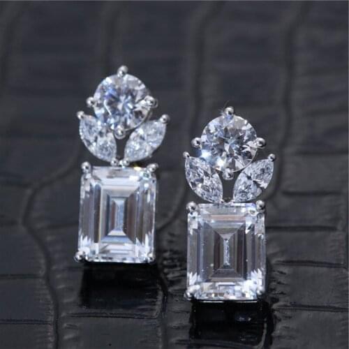 Huitan Modern Womens Earrings Geometric Shaped AAA White CZ Delicate Bridal Wedding Engagement Stud Earrings Trendy Jewelry New