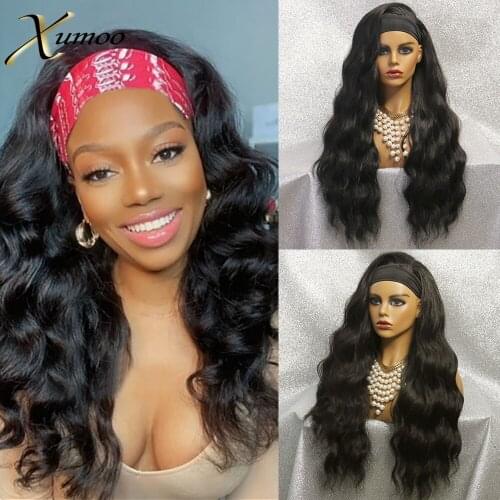 XUMOO High Temperature Fiber Synthetic Wig Long Black Body Wave Headband Wig Cosplay Synthetic Wigs For Black Women