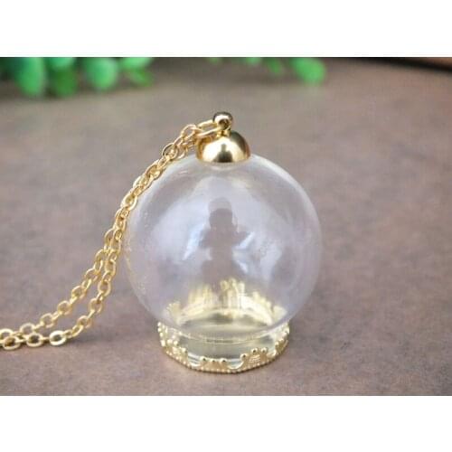 30x20mm Mini glass globe vial gold crown base sit glass vial pendant jewelry pendant, with chain,handmade pendant