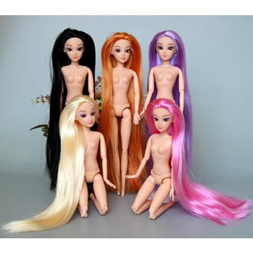 Super Long Straight 3D Eyes Nude Naked doll Toy /12 Joint Moveable /29cm Height/ Cosplay DIY For 1/6 Doll Xmas Gift