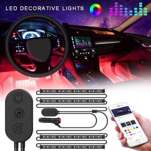Mayitr 4X 48 LED RGB Car Interior Footwell Atmosphere Light Strips App Control Car Interior Atmosphere Footwell Strip Light