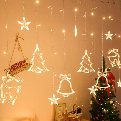 Christmas LED Fairy String Light Garland Home Decor Remote Control Curtain Deer Holiday Lighting Wedding Mubarak Ramadan Star