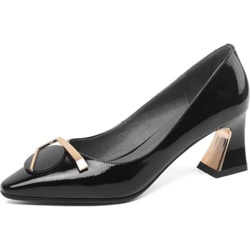 Thick heels women high heel shoes genuine leather brand high heels party women shoes office ladies shoes size:34-42