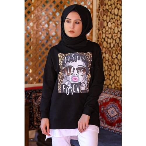 Printed Lycra Tunic Black-4369.102