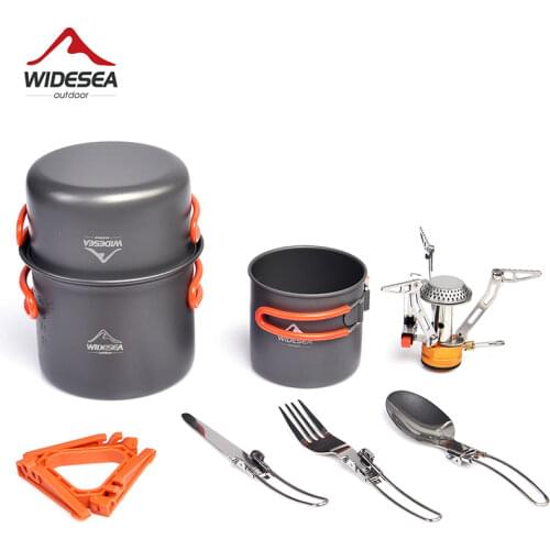 Widesea Camping Cookware Set Outdoor Tableware Equipment Supplies Gas Burner Folding Knife Fork Portable Pot Tourism Travel