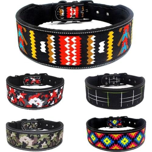 Comfortable Padded Widen Dog Collar Reflective Adjustable Printed Dog Collar for French Bulldog Pitbull Large Dogs Pets Collars