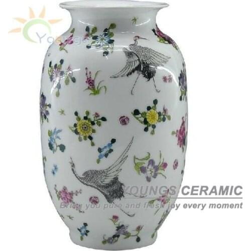 Free Shipping China Luminous Crane Wax Gourd Vases Jardiniere With Crane Floral Glazed