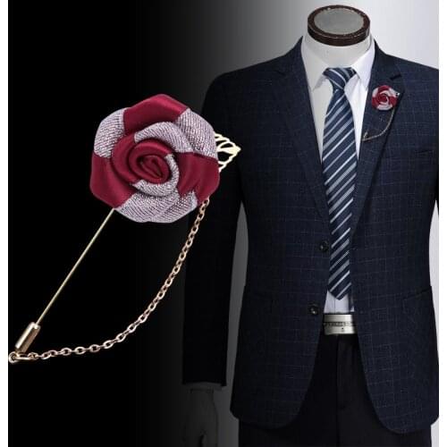 High-end Ribbon Rose Brooch Leaf Flowers Long Needle Pins and Brooches for Men Suits Shirt Collar Jewelry Accessories