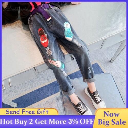 2-13Y Girls Jeans 2020 Spring Autumn New Korean Jeans ChildrenS Graffiti Printed Casual Pants Girl Boutique Children Trouser