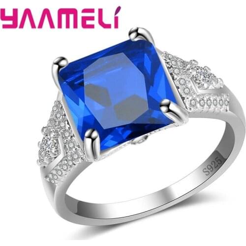 Elegant Beauty Ladies 925 Sterling Silver Rings For Wedding Party Big Blue Square Cubic Zirconia Women Finger Bague