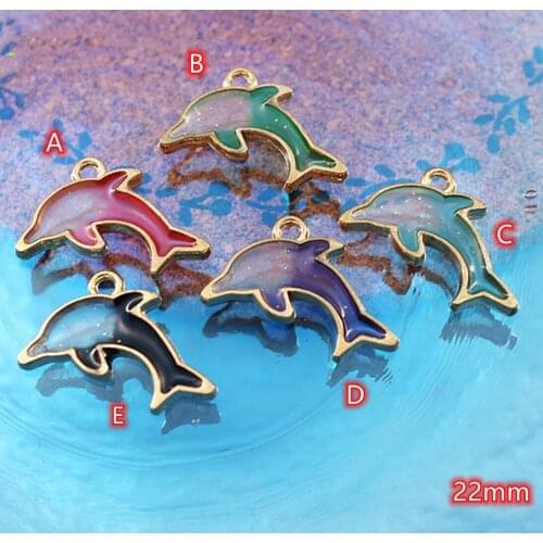 Cute Dolphin Charms 10pcs Colorful Metal Transparent Dolphin Charm Pendants for Earrings making Gold Fish Pendant Accessories