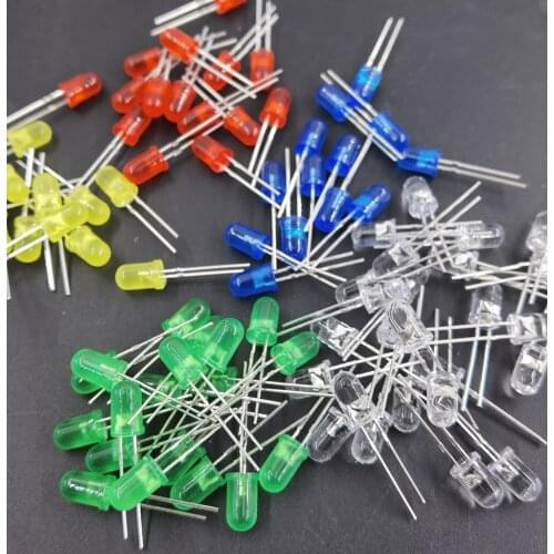 100Pcs/lot 5 Colors F3 3MM Round LED Assortment Kit Ultra Bright Water Clear Green/Yellow/Blue/White/Red Light Emitting Diode
