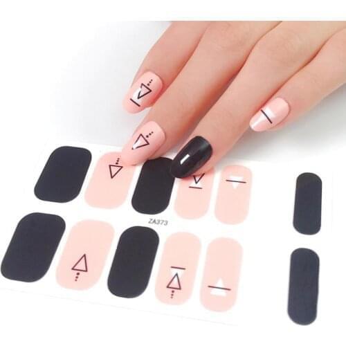 14 Tips/Sheet Solid Color And Striped Manicure Creative Women Salon Nail Wraps DIY Nail Sticker set Sticker For Nails Shiny