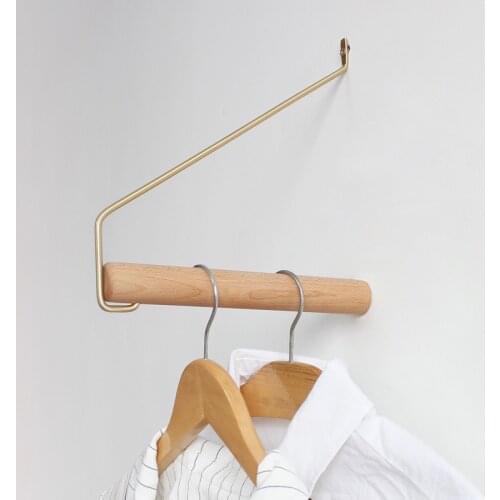 2021 New Nordic Brass Cloth Hanger Rack Wall Hanging Hook Collection Shop Decoration Wood Hanging Organizers Bathroom Towel Rack