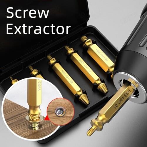 4/5/6 PCS Damaged Screw Extractor Bolt Metal Drill Bit Set Tools Remove Bolts Screw Extractor Tool Easily Take Out Demolition