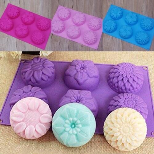 6 Cavity Flower 3 Types Shaped Silicone DIY Handmade Soap Candle Cake Mold Supplies