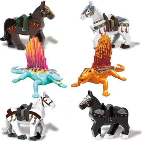 6Pcs Animal World Super cute cartoon Horse lizard MOC scene accessories DIY model Building Blocks Bricks Toys Gifts