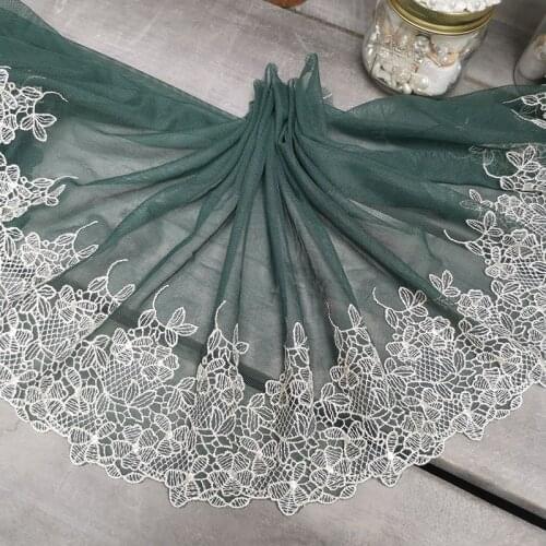 9Meters Floral Edge Embroidered Lace Trim Applique Green Mesh Tulle Lingerie Underwear Clothes Bra Sewing Fabric 27cm Width