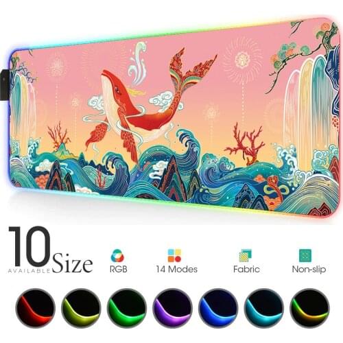 Anime Mouse Pad Rgb Animal Whale Large Mouse Pad XXL Gamer Notebook Luminous LED Keyboard Mat USB Gaming Accessories Desk Mat