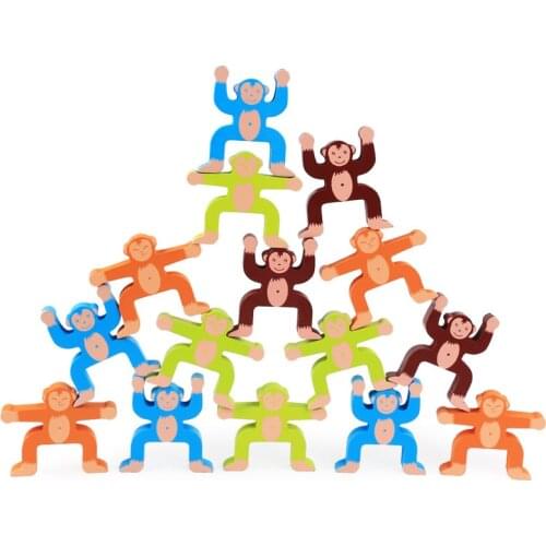 16pcs/set Balance Monkey Wooden Toys For Kids DIY Creative Children Educational Toys Colorful Stack Tower Montessori Wooden Toys