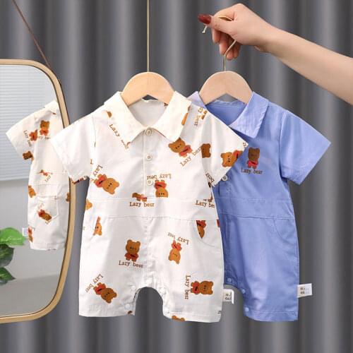 Baby summer cotton clothes short-sleeved thin male jumpsuit summer open-range mesh red crawler summer clothes