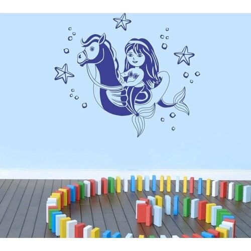 Baby Mermaid Wall Sticker Kids Room Vinyl Wall Decal Living Room Nursery Decoration Cute Home Interior Design Decor Art C991