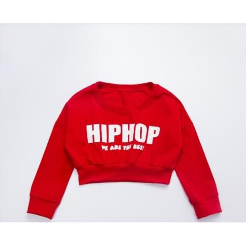 Long Sleeve Kid Hip Hop Costumes Shirt Cropped Sweatshirt Tops for Girls Jazz Dance Costume Ballroom Dancing Clothes Show Wear