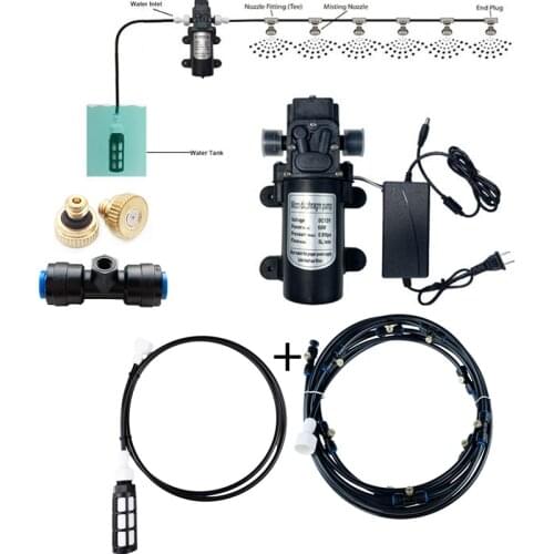 6M-18M 12V DC Misting System Micro Booster Diaphragm Water Pump Sprayer Fog Nozzles Mist Cooling System Black and Blue Kit