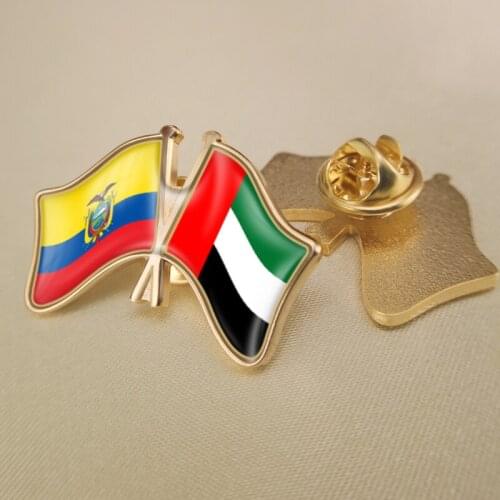 Ecuador and United Arab Emirates Crossed Double Friendship Flags Lapel Pins Brooch Badges
