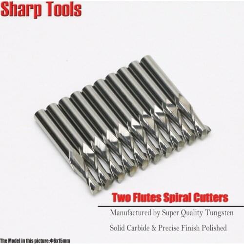 10pcs 6*15MM 2 Flute Tungsten Fresa CNC Milling Cutter Router Bits for MDF PVC Carbide End Mill Engraving Cutting Bit Tools
