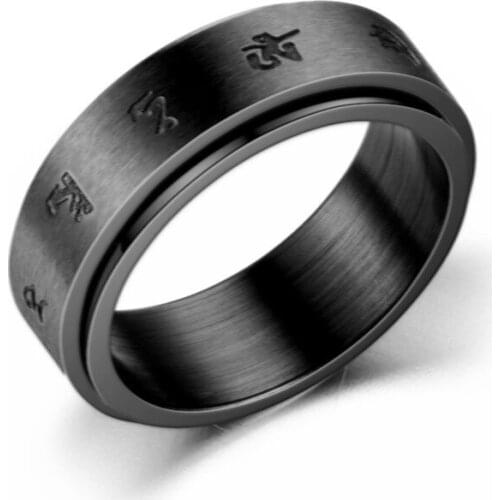 Six-character Mantra Ring 8mm Black Color Stainless Steel Double Layer Rotatable Rings for Men Fashion Jewelry Dropshipping