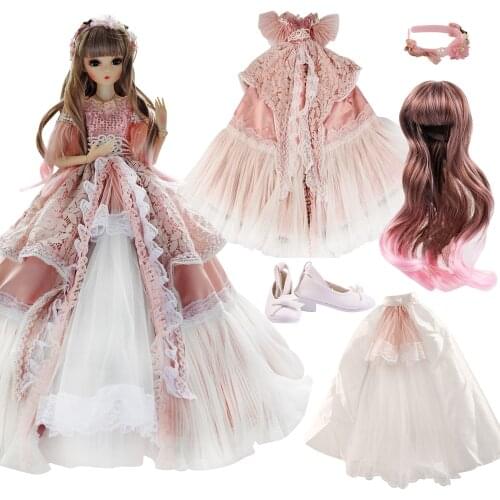 UCanaan Palace Style Clothes Set For 1/3 BJD Dolls Girls Dress UP Toys Accessories Full Outfits Clothes Wig Shoes