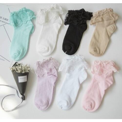 Fashion Women Girls Lace Ruffle Frilly Ankle Socks Harajuku Lovely Cute Vintage Retro Floral Lady White Princess Wedding Dance