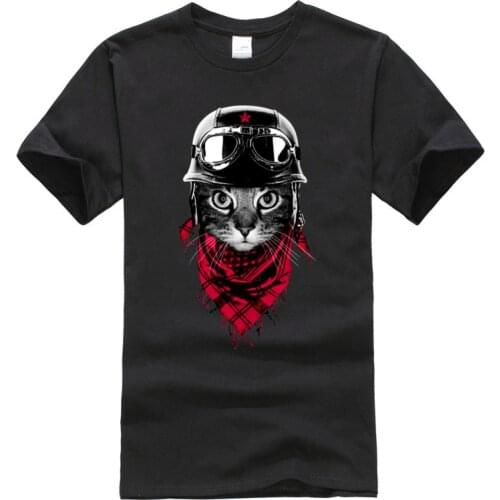 Men Tshirts Retro Aviator Cat Funny Tops & Tees Motorcycle Cat Cotton Fabric O Neck Short Sleeve Clothing Shirt Drop Shipping