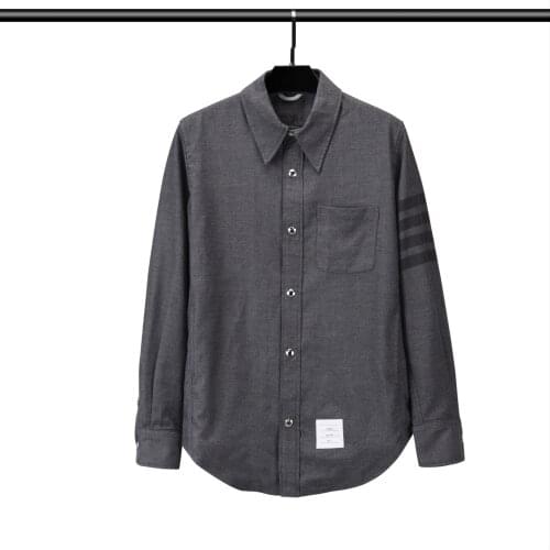 TB Autumn Men Casual Shirt Wool Soft Luxury Long Sleeve Blouse Turn Down Collar Korean Design High Quality Outerwear
