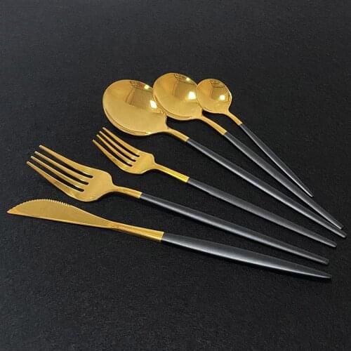 24/36Pcs Luxury Black Gold Flatware Set Stainless Steel Cutlery Set Dinnerware Tableware Dinner Fork Knife Spoon Set
