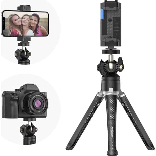 MT-01 Desktop Tripod Stand 2 Levels Adjustable Height with Phone Holder for Vlog Live Streaming Online Teaching Video Conference